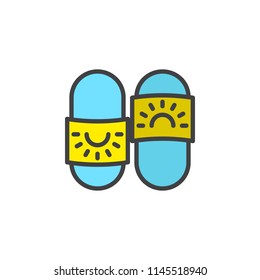 Summer slippers filled outline icon, line vector sign, linear colorful pictogram isolated on white. Beach flip flops symbol, logo illustration. Pixel perfect vector graphics
