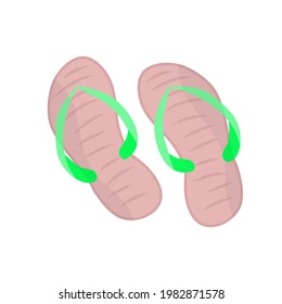 Summer slippers, flip flops. Beach accessories, flat illustration, summer vacation sticker design. 