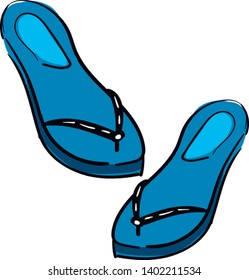 Summer slippers hand drawn design, illustration, vector on white background.