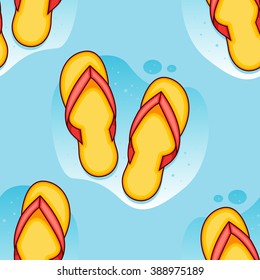 Summer slippers on blue background seamless vector pattern