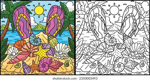 Summer Slippers and Seashells Illustration