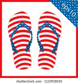 summer slippers with USA flag design. the vector illustration eps 10