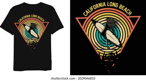 Summer Slogan California Long Beach Vintage T-shirt Design.
