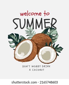 summer slogan with coconuts graphic vector illustration