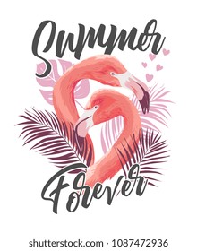 summer slogan with flamingo illustration