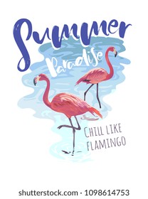 summer slogan with flamingo illustration