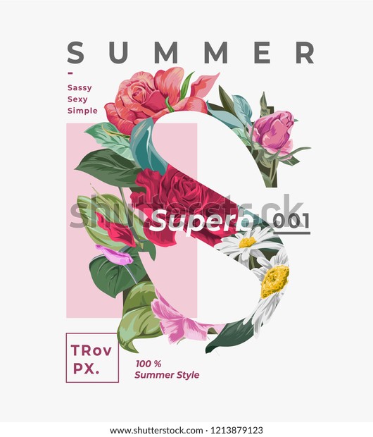 夏のスローガンと花sの文字のイラスト のベクター画像素材 ロイヤリティフリー