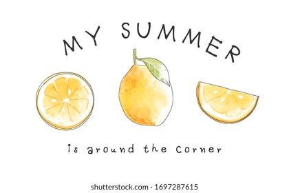 summer slogan with lemons illustration