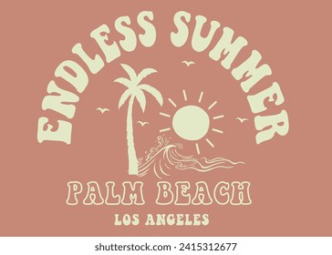 Summer Slogan Print with Palm Tree Illustration, Palm Beach Vector Graphics, Los Angeles, Palm Slogan Print with Palm Trees and Sunset Illustration for Graphic