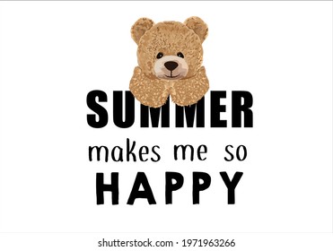 summer slogan and teddy bear design vector