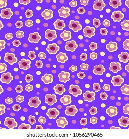 Summer small flowers seamless pattern on purple background. Botanical illustration hand drawn. Vector floral design for fashion prints, scrapbook, wrapping paper.