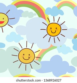 Summer Smile with Rainbow on the Sky, Vector, Pattern, Illustration