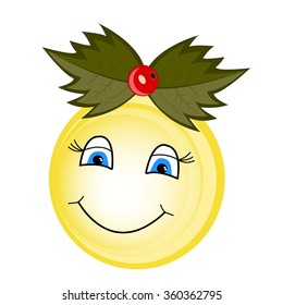 Summer smiley with currant. Smiley girl with bow currant and leaves