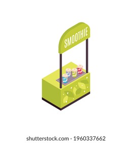 Summer smoothie stall with drinks isometric icon vector illustration
