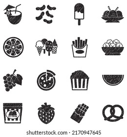 Summer Snack Icons. Black Scribble Design. Vector Illustration.