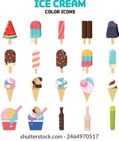 Summer snacks and ice cream related icons