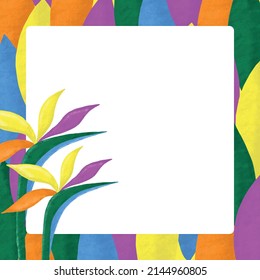 Summer Social Media Post Template with Space for Text Promotional Content Background for Poster, Invitation and Cover with Tropical Leaves and  Flowers 