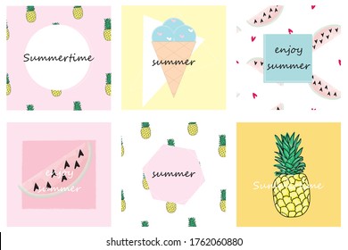 Folleto de verano en redes sociales, tarjeta, cartel o colección de etiquetas de regalo para promoción de venta de moda y marketing digital
