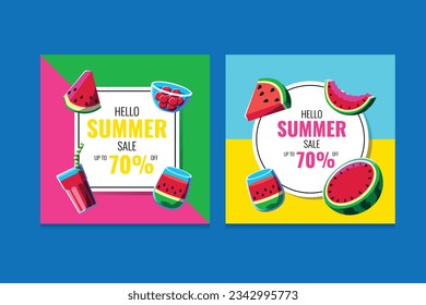 Summer social media templates with watermelon elements