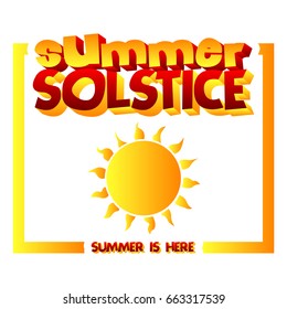 Summer Solstice card with a yellow sun. Vector illustrated banner, greeting card or poster.