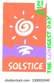 Summer solstice.  Concept logo, sign, badge with abstract summer sun. Template design for greeting gift card, banner, invitation, poster, flyer for solstice party.