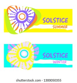 Summer solstice.  Concept logo, sign, badge with abstract summer sun. Template design for greeting gift card, banner, invitation, poster, flyer for solstice party.