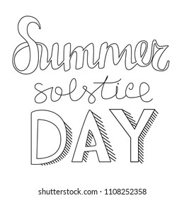Summer solstice day. Hand written doodle vector words on white background for poster, flyer or blog