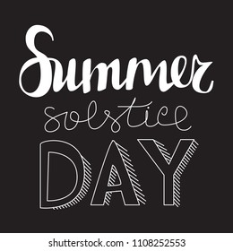 Summer solstice day. Hand written doodle vector words on black background for poster, flyer or blog