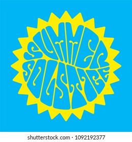 Summer solstice - handwritten lettering quote symbolizing the longest period of daylight and the shortest night of the year. Vector illustration.