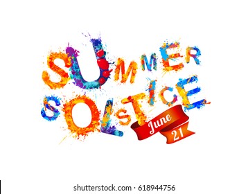 Summer solstice. June 21. Vector watercolor splash paint