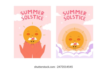 Summer solstice. Longest day of the year. Poster set