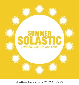 Summer Solstice. Longest day of the year. summer solstice template, banner, poster, social media post. digital post etc. design background, card, poster with text inscription. Vector illustration.