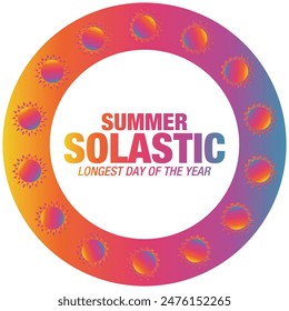 Summer Solstice. Longest day of the year. summer solstice template, banner, poster, social media post. digital post etc. design background, card, poster with text inscription. Vector illustration.