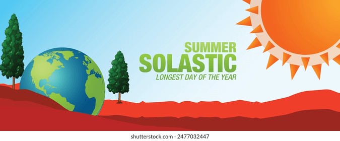 Summer Solstice. Longest day of the year. summer solstice template banner design, poster, typography, social media post. design background, card, Vector illustration.