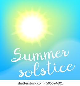 Summer solstice poster. Sun, sky and cloud. Vector, eps10.