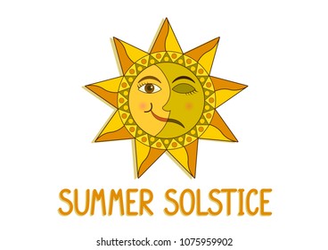 Summer solstice. Sun and moon symbol on white background. Vector illustration.