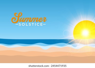 Summer solstice sunset beach background vector illustration.