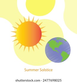 Summer Solstice. Vector illustration of the sun and earth.