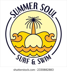 Summer soul adventure badge for t-shirt designs clothing and logo brand, Summer tropical Beach nature logo sign illustration vector