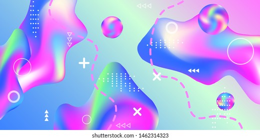 Summer sound poster design of a music festival. Bright smooth mesh is blurred by a futuristic pattern in pink, blue, green, yellow, purple tones. Gradients waves music background.