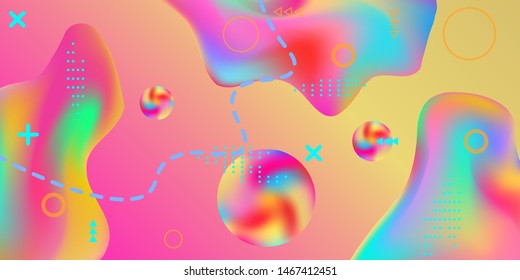 Summer sound poster design of a music festival. Bright smooth mesh is blurred by a futuristic pattern in pink, blue, green, yellow, purple tones. Gradients waves music background.