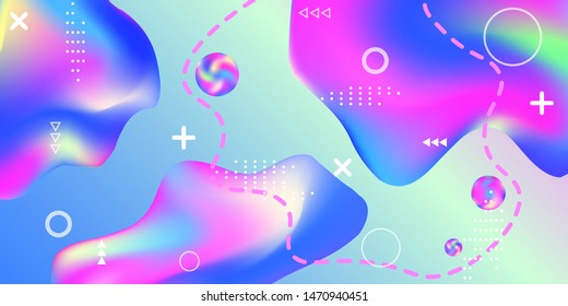 Summer sound poster design of a music festival. Bright smooth mesh is blurred by a futuristic pattern in pink, blue, green, yellow, purple tones. Colorful rainbow gradient.  