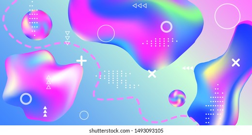 Summer sound poster design of a music festival. Bright smooth mesh is blurred by a futuristic pattern in pink, blue, green, yellow, purple tones. Colorful rainbow gradient.  