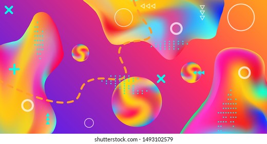 Summer sound poster design of a music festival. Bright smooth mesh is blurred by a futuristic pattern in pink, blue, green, yellow, purple tones. Trendy creative vector cosmic gradient. 