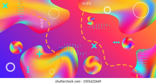 Summer sound poster design of a music festival. Bright smooth mesh is blurred by a futuristic pattern in pink, blue, green, yellow, purple tones. Colorful rainbow gradient.  