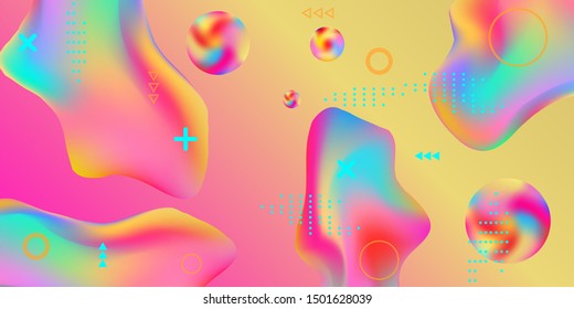 Summer sound poster design of a music festival. Bright smooth mesh is blurred by a futuristic pattern in pink, blue, green, yellow, purple tones. Gradients waves music background.