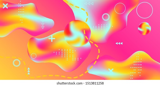 Summer sound poster design of a music festival. Bright smooth mesh is blurred by a futuristic pattern in pink, blue, green, yellow, purple tones. Gradients waves music background.