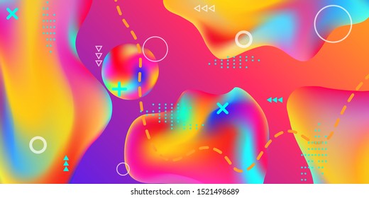 Summer sound poster design of a music festival. Bright smooth mesh is blurred by a futuristic pattern in pink, blue, green, yellow, purple tones. Trendy creative vector cosmic gradient. 