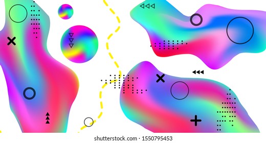 Summer sound poster design of a music festival. Bright smooth mesh is blurred by a futuristic pattern in pink, blue, green, yellow, purple tones. Gradients waves music background.