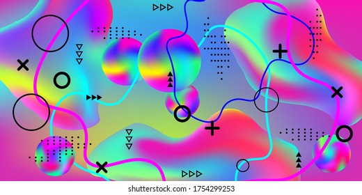 Summer sound poster design of a music festival.  Bright smooth mesh is blurred by a futuristic pattern in pink, blue, green, yellow, purple tones. Trendy creative vector cosmic gradient.